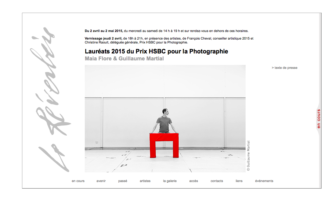 Page d'accueil du site de la galerie Le Reverbère